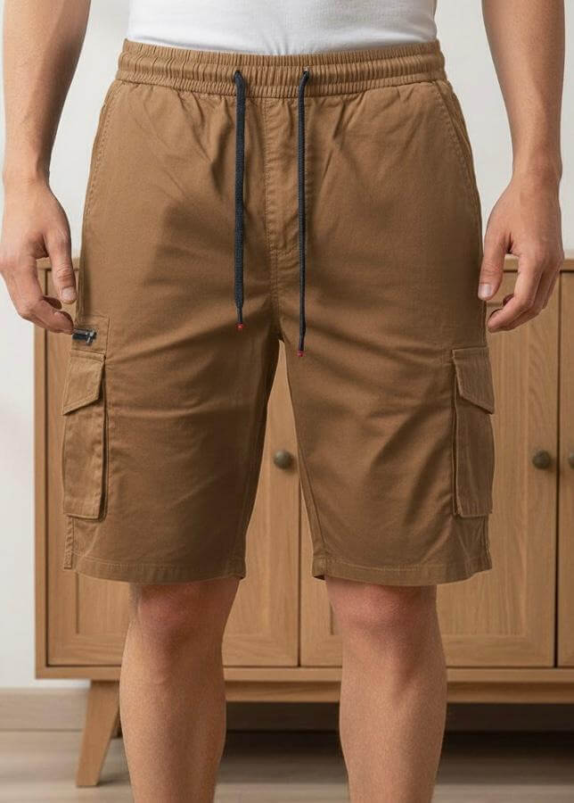 Khaki Laced Men’s Side Pocket Shorts | Premium Comfort & Style | Tryahu Ghana